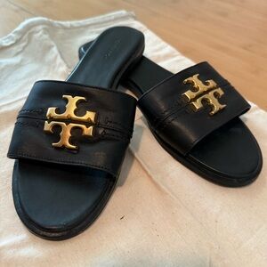 Like New Tori Burch Everly Slides Size 8M Perfect Black  Calf leather